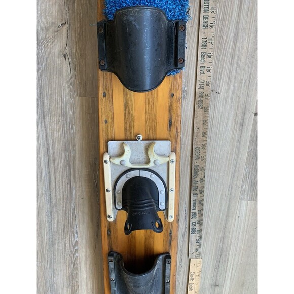 Vintage Solid Wood Water Ski Single Rubber Bindings Unknown Maker EUC - Picture 3 of 14